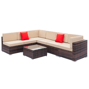 Rattan Sofa Set with Coffee Table Brown/Black Embossed