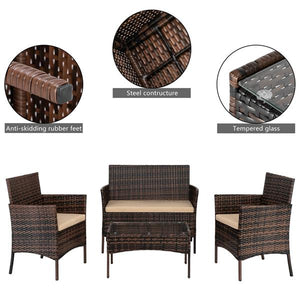 Rattan Sofa Set with Coffee Table - Brown