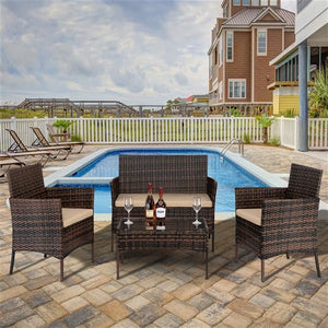 Rattan Sofa Set with Coffee Table - Brown