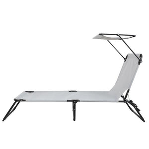 Camping Bed - Grey - Outdoor Folding (With Head Canopy)