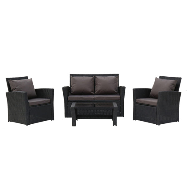 Rattan Sofa Set - Dark Grey with Black Cushion