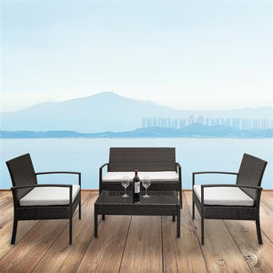 Rattan Sofa Set with Coffee Table - Brown