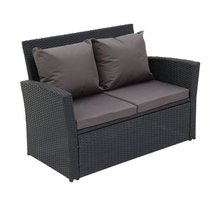 Rattan Sofa Set - Dark Grey with Black Cushion