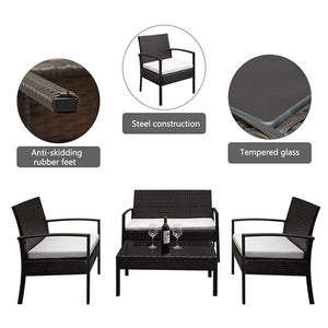 Rattan Sofa Set with Coffee Table - Brown