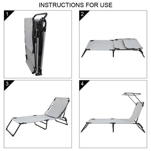 Camping Bed - Grey - Outdoor Folding (With Head Canopy)