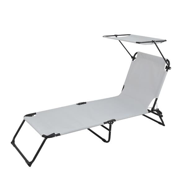 Camping Bed - Grey - Outdoor Folding (With Head Canopy)