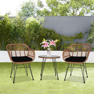 Wicker Rattan Patio Set with Glass Table