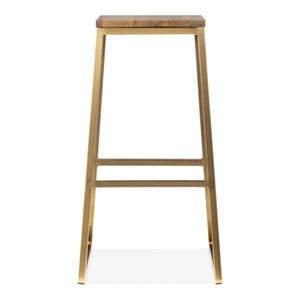 Sold elm wood seat metal bar stool - Brass - Home Happy Hour