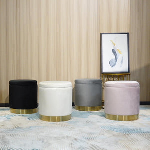 Ottoman Round Velvet Modern Footrest - white, grey or pink - Home Happy Hour