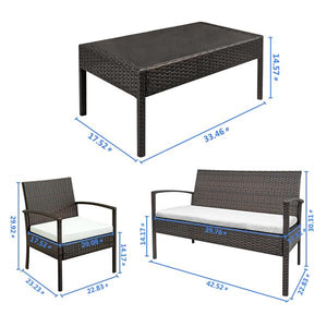 Rattan Sofa Set with Coffee Table - Brown