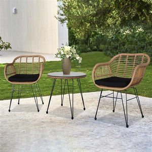 Wicker Rattan Patio Set with Glass Table