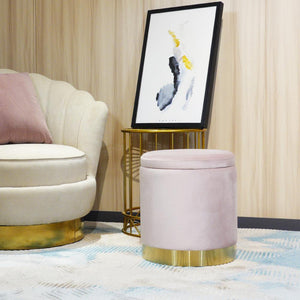 Ottoman Round Velvet Modern Footrest - white, grey or pink - Home Happy Hour