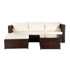 Rattan Sofa Set and Coffee Table - Brown