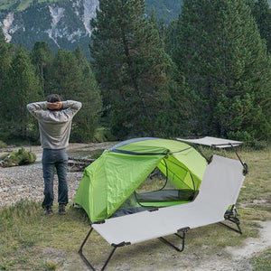 Camping Bed - Grey - Outdoor Folding (With Head Canopy)