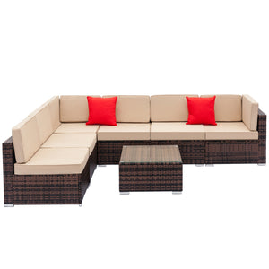 Rattan Sofa Set with Coffee Table Brown/Black Embossed
