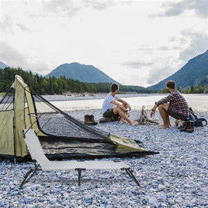 Camping Bed - Grey - Outdoor Folding (With Head Canopy)